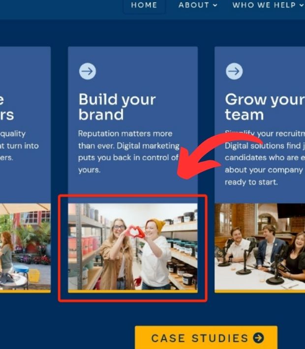 A screenshot of a company's website showcasing its branding elements and design, emphasizing its identity and values.