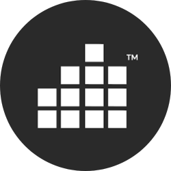 A black circle with a pattern of nine white squares arranged in a staircase or ascending bar chart shape, with a trademark “TM” symbol to the upper right.